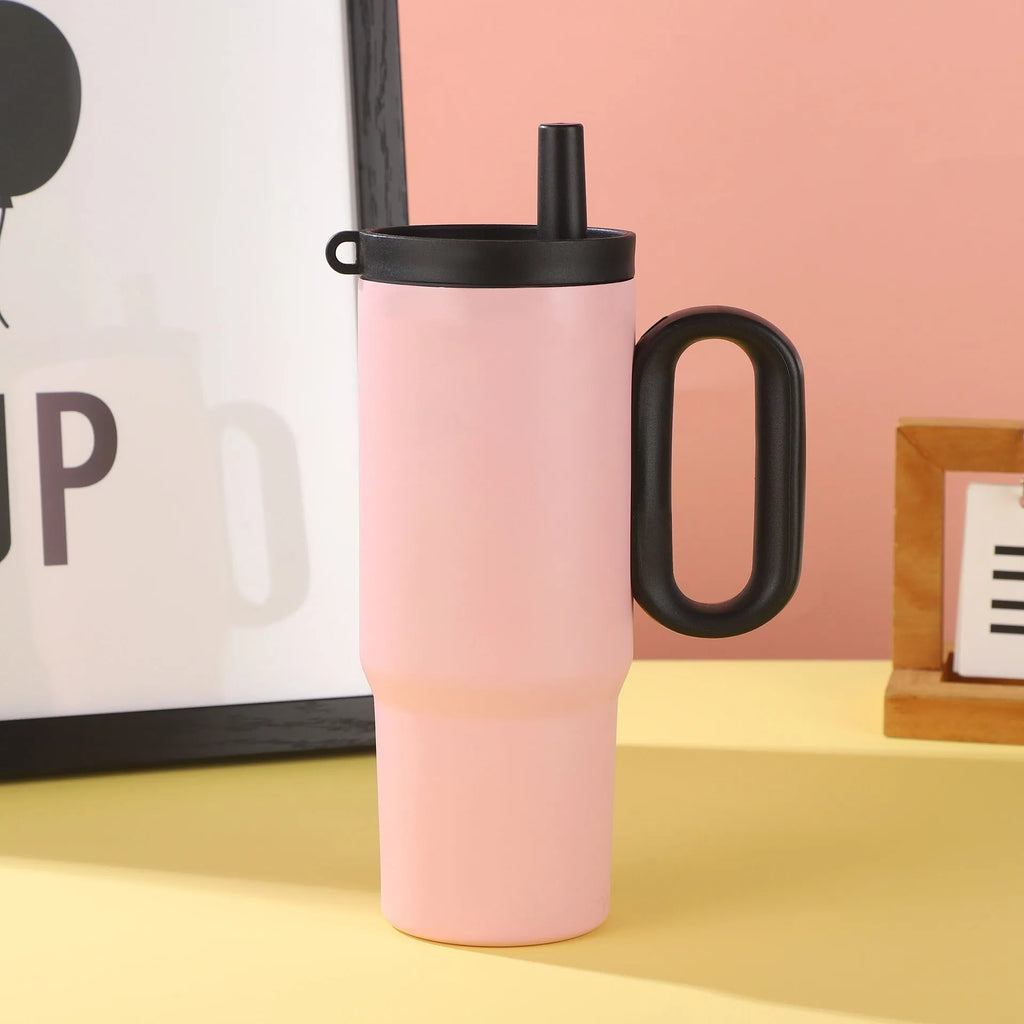 Large insulated straw cup with handle in multiple colour options