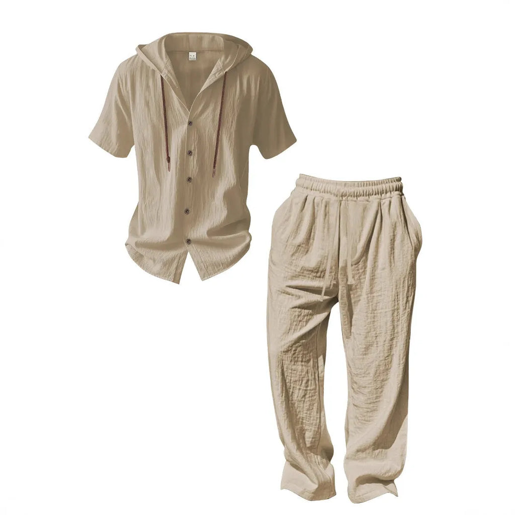 Men's cotton sports leisure suit in four colours with long sleeves and matching trousers