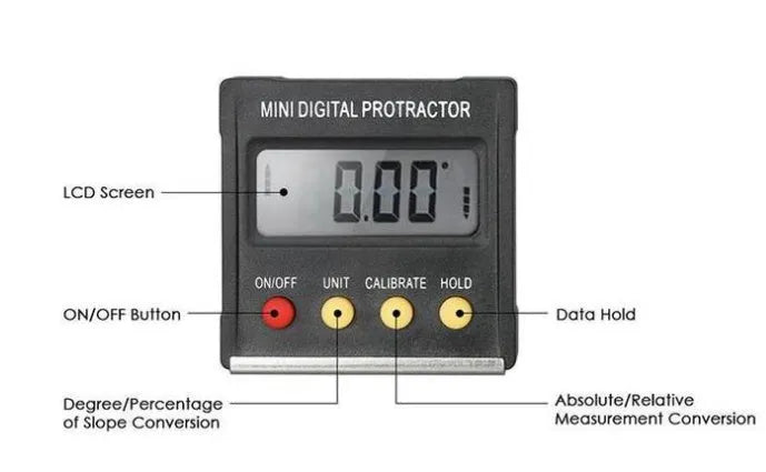 Mini magnetic digital angle inclinometer black with LCD display and magnetic base 55 x 55 x 16mm