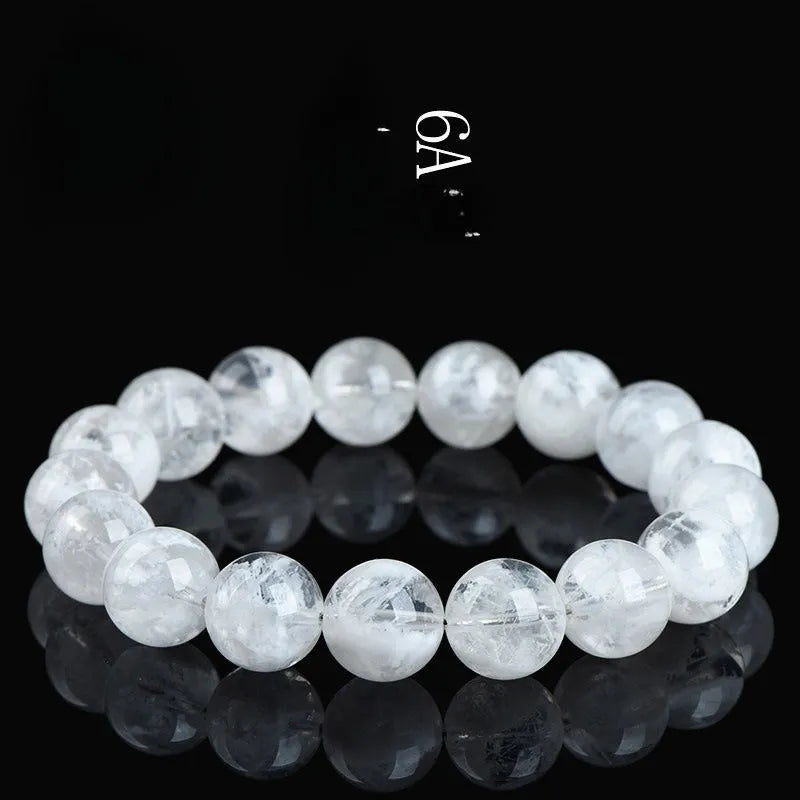 Natural blizzard snowflake crystal bracelet with round geometric beads and traditional Chinese elements