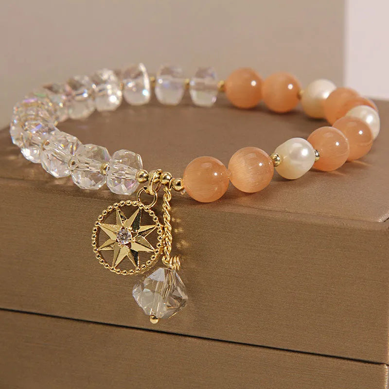 Orange eight-point star opal crystal bracelet for women with gold-plated inlay construction