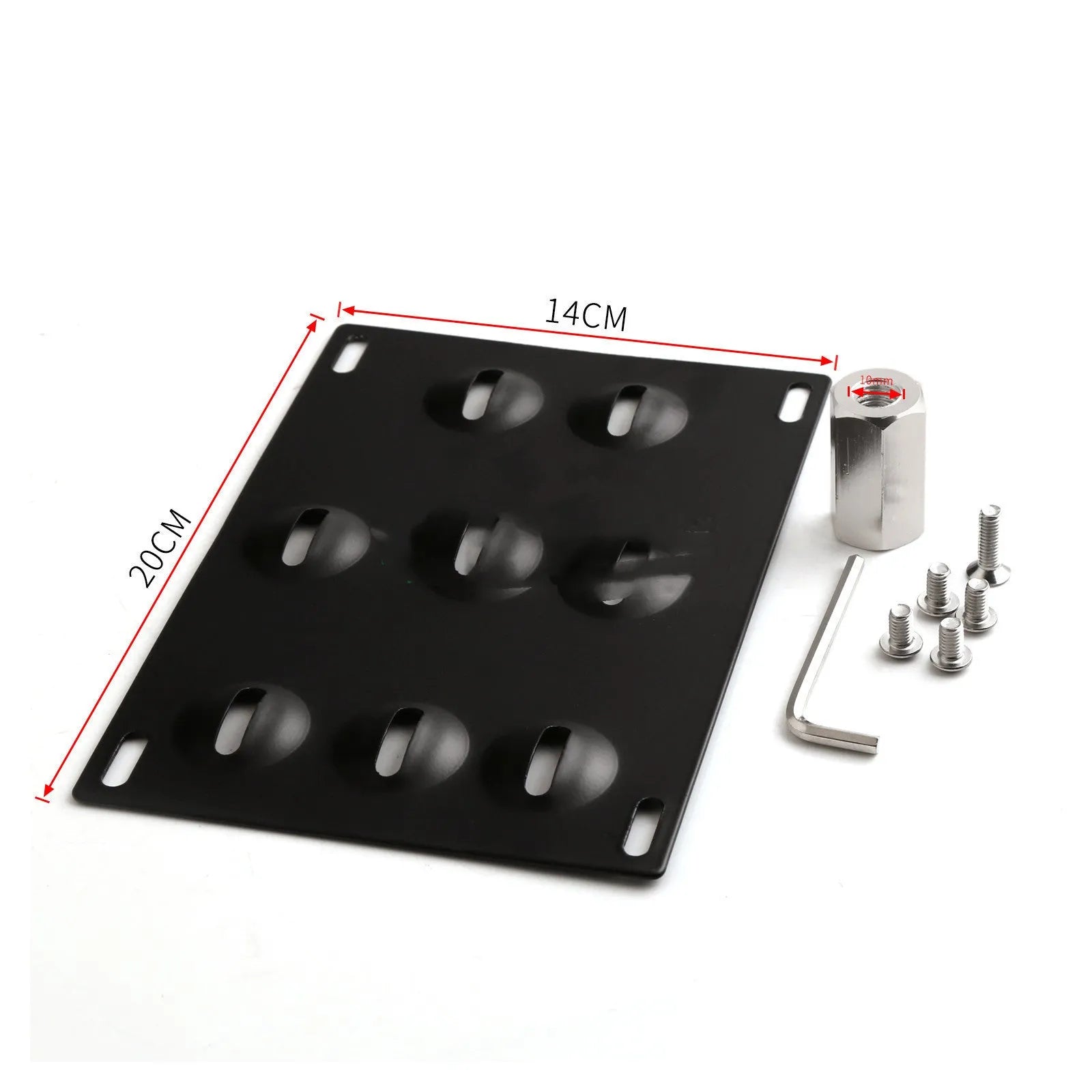 American-style metal car licence plate frame with an integrated central trailer hook.