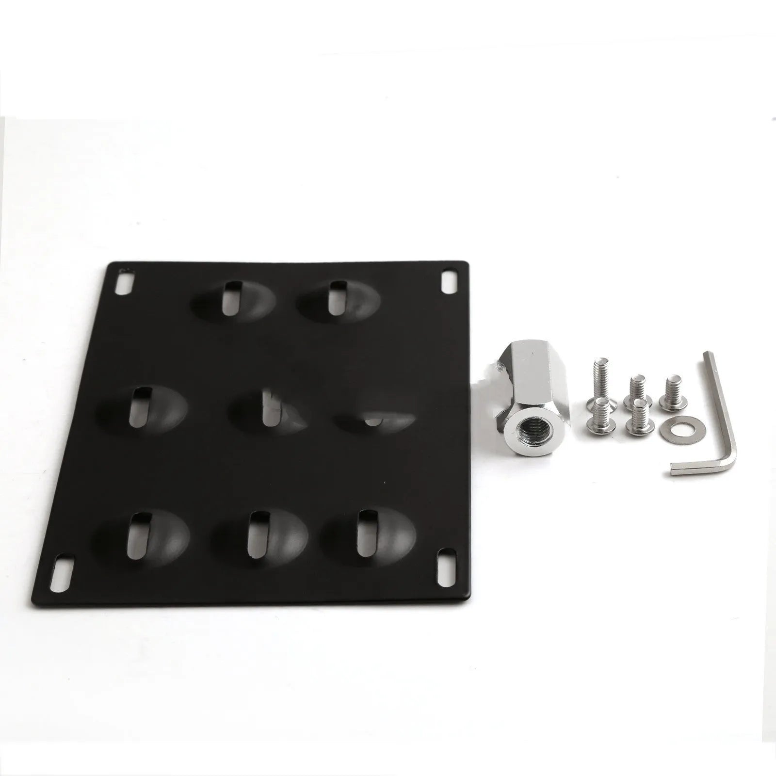 American-style metal car licence plate frame with an integrated central trailer hook.