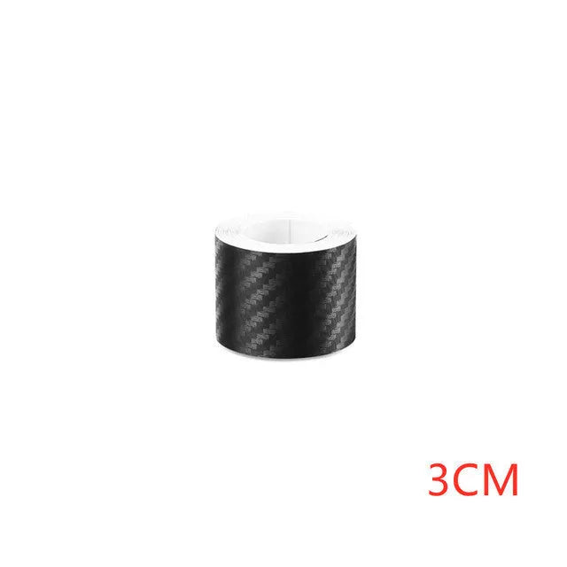 Matte carbon fibre roll for car door sill protection with 3D texture, shown in various widths on a 5-metre spool.