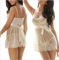 White spandex lingerie set shown on mannequin with S, M, L size tags
