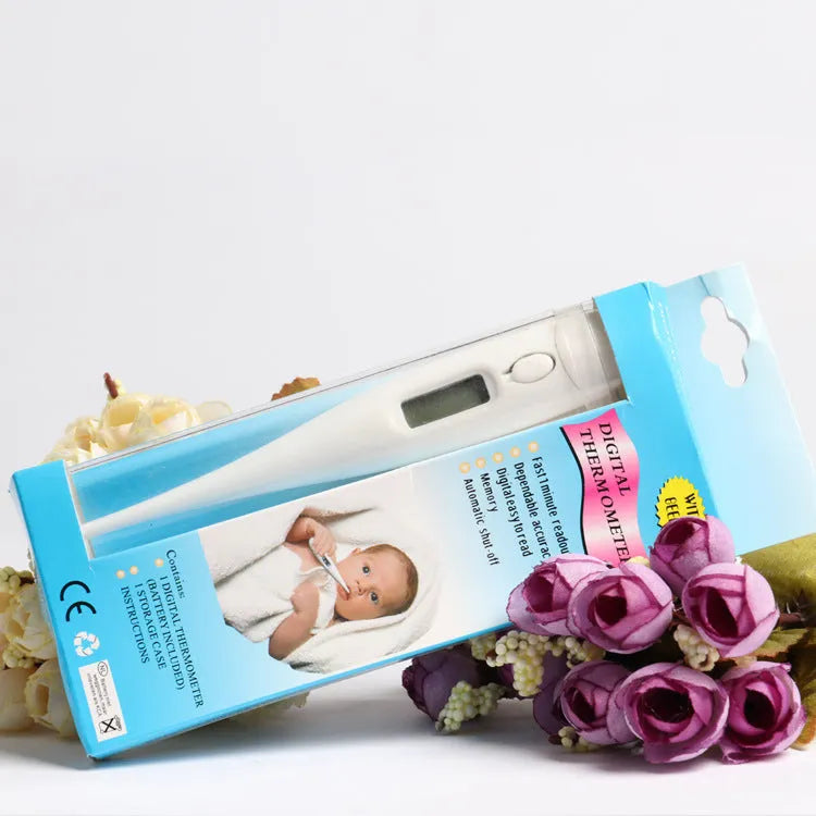 White electronic thermometer 12.5 x 2 cm made from PP plastic for oral underarm or rectal temperature measurement
