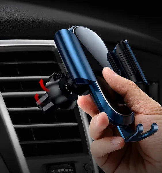 Universal car bracket smartphone holder with adjustable clamp and 360-degree rotation in black, blue, or silvery colours