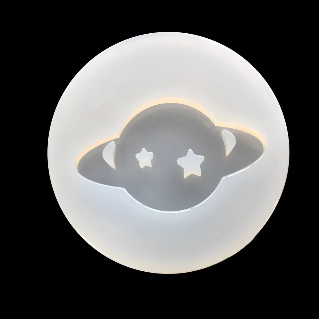 Round silicone epoxy mould for making full planet mirror resin charms, approximately 6.5 cm diameter.