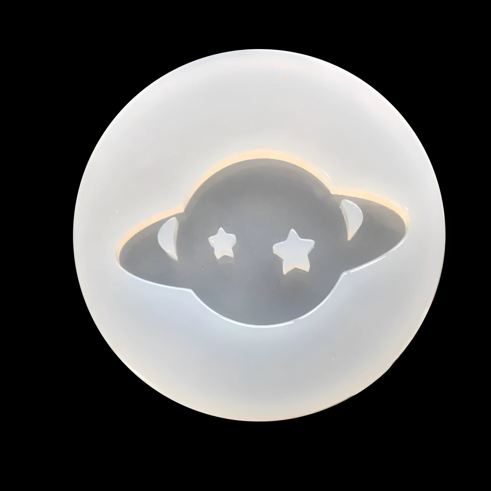 Round silicone epoxy mould for making full planet mirror resin charms, approximately 6.5 cm diameter.