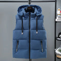 Men's black thickened vest with removable cap and straight hem design