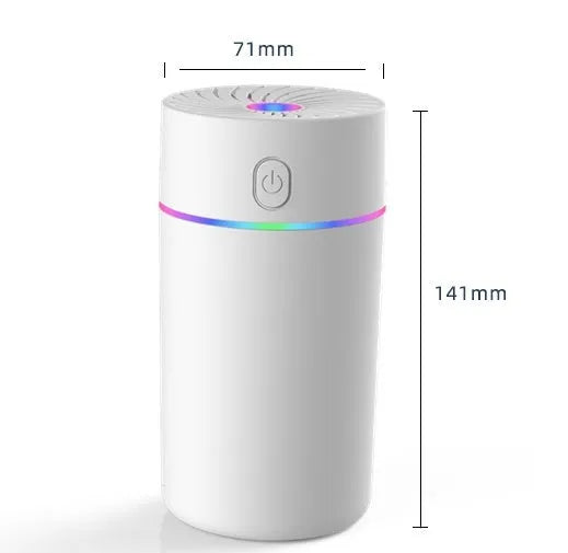 Compact white car humidifier with USB cable connection and essential oil aromatherapy function