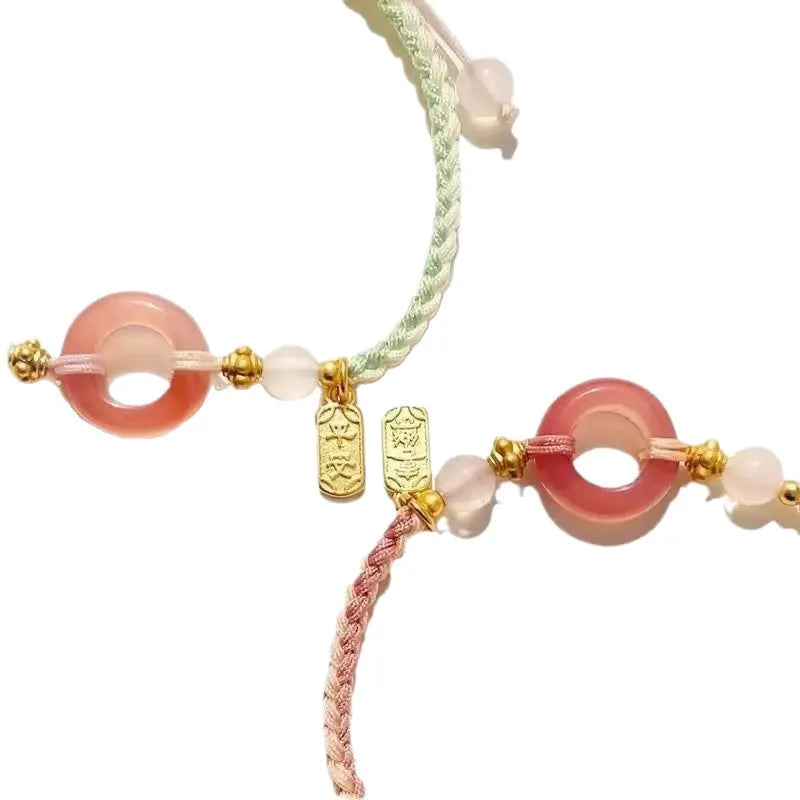 National style DIY woven watch band with peace buckle in peach blossom colours