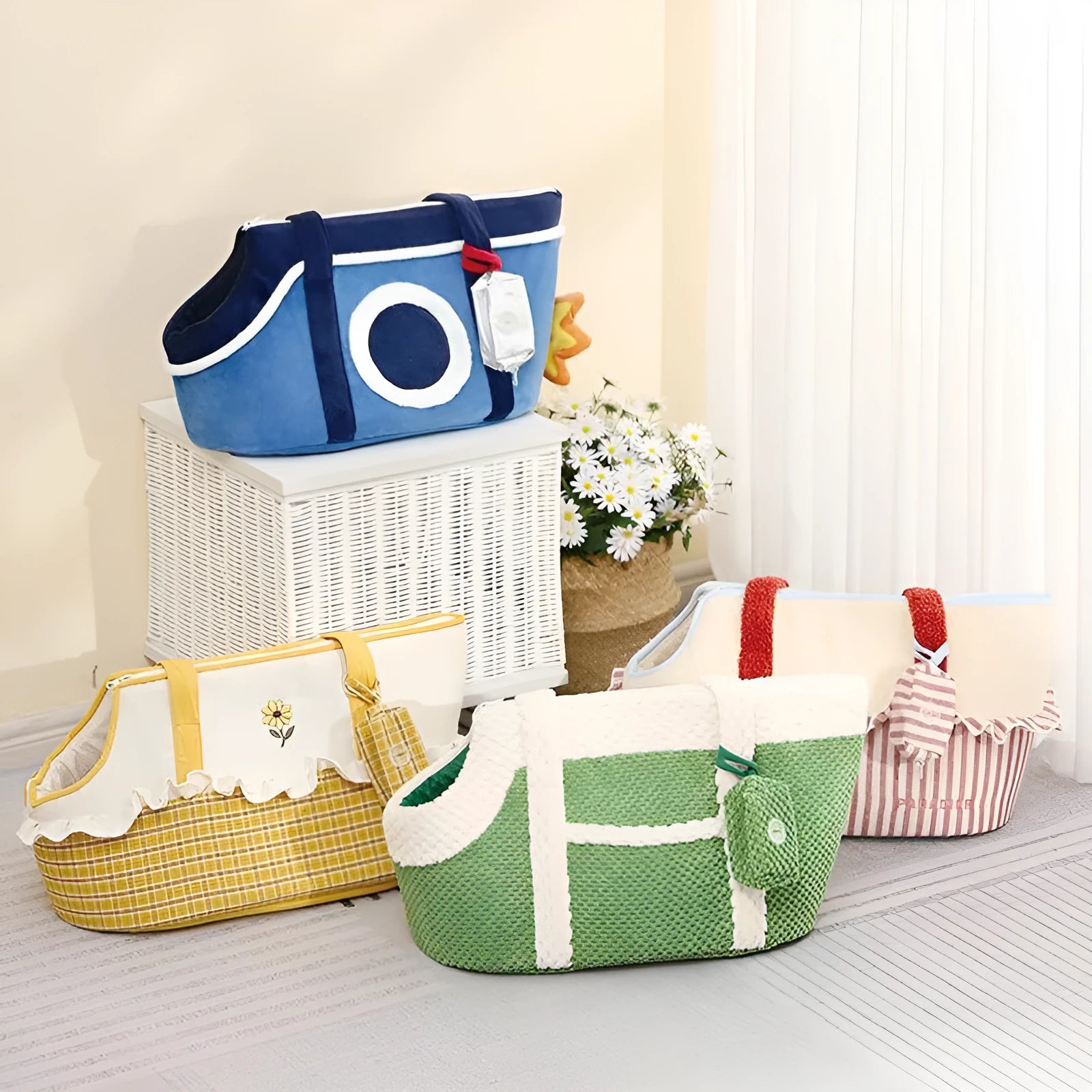 Shoulder pet carrier bag with cartoon stripe pattern for small cats and dogs