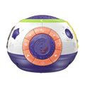 White starry sky night light projector for children on a table, showing colourful light projection.