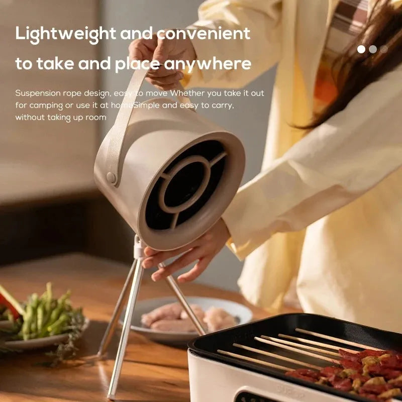Milky white portable desktop kitchen extractor hood with USB charging and removable filter