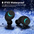 Black TWS Bluetooth headset with earplug design showing wireless earbuds