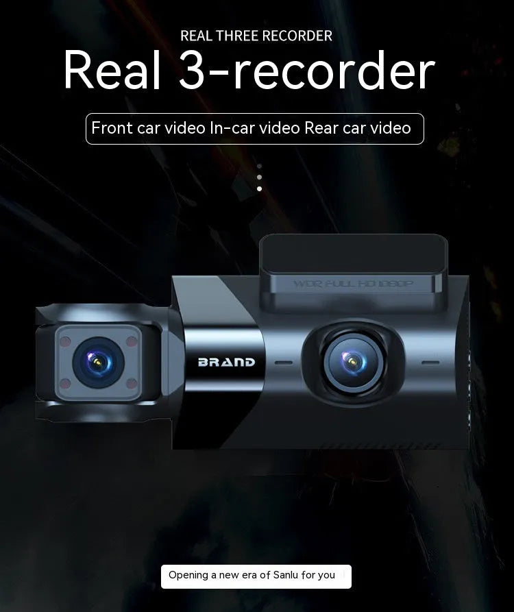 Black car dash camera with 5-inch screen, for front and rear 2K recording with Wi-Fi and GPS.