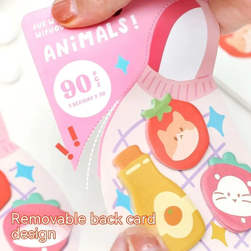 Animal-shaped sticky note set showing six cute designs including bunny, kitten, puppy and sea otter themes