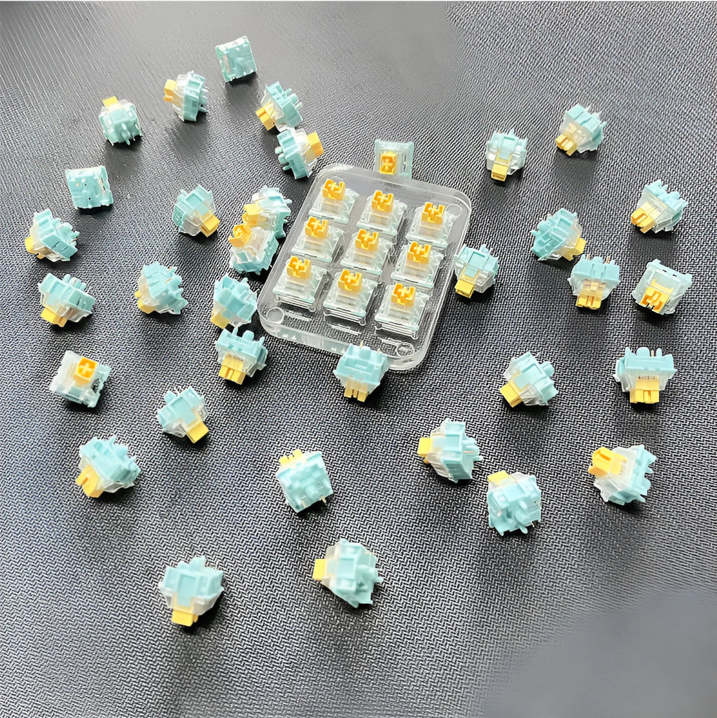 36 Sea Salt Lemon PRO colour mechanical keyboard switches arranged in grid.