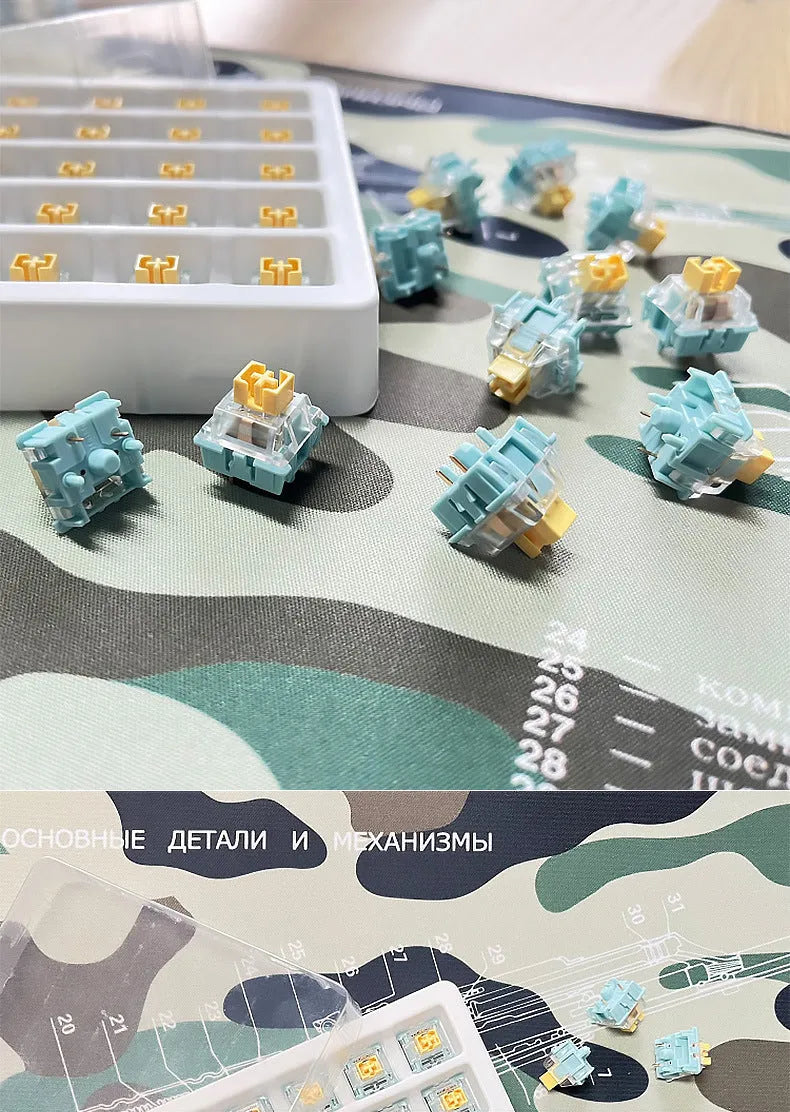 36 Sea Salt Lemon PRO colour mechanical keyboard switches arranged in grid.
