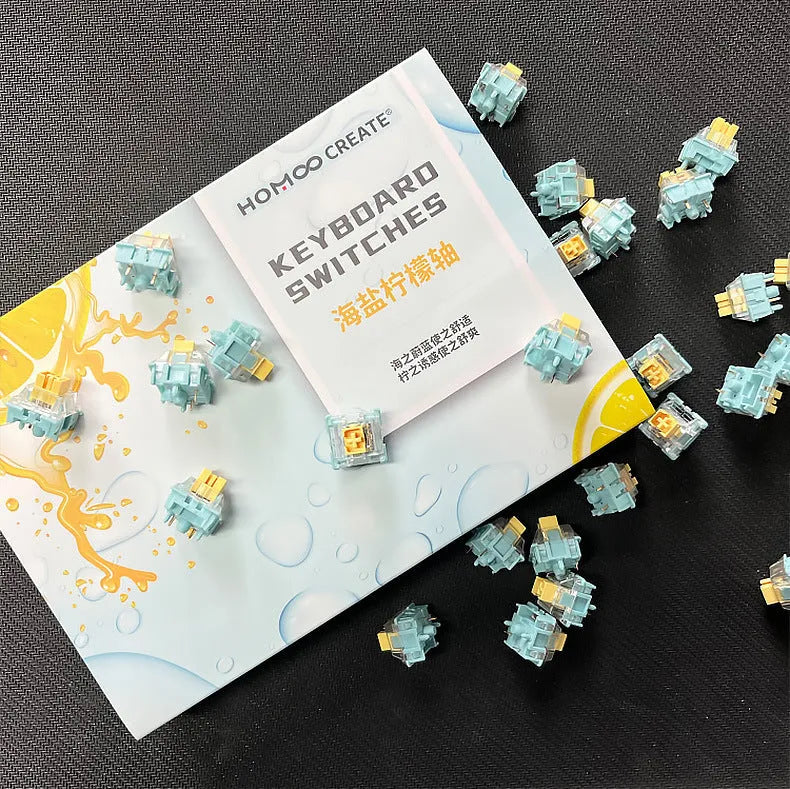 36 Sea Salt Lemon PRO colour mechanical keyboard switches arranged in grid.