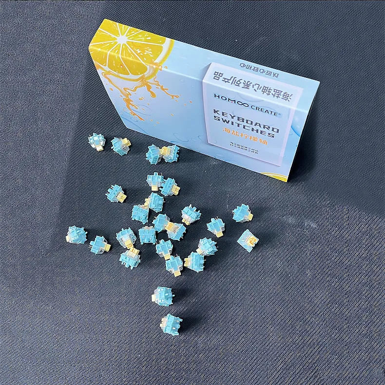 36 Sea Salt Lemon PRO colour mechanical keyboard switches arranged in grid.