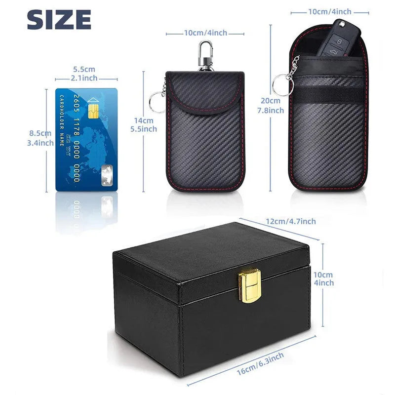 Carbon fibre anti-theft shielding box and two key wallets with nano signal blocking lining