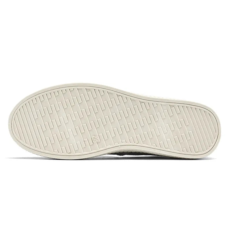 Men's beige linen cloth canvas shoes with round toe and shallow cut on a plain background