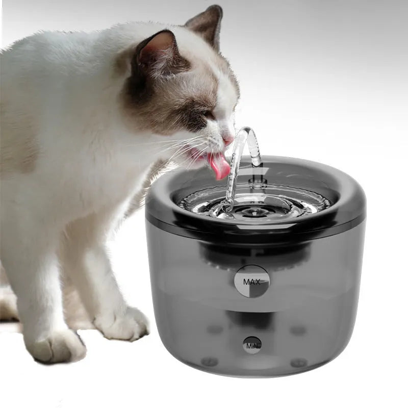 Grey and green pet automatic water fountain with circulating filter and induction outlet for dogs and cats