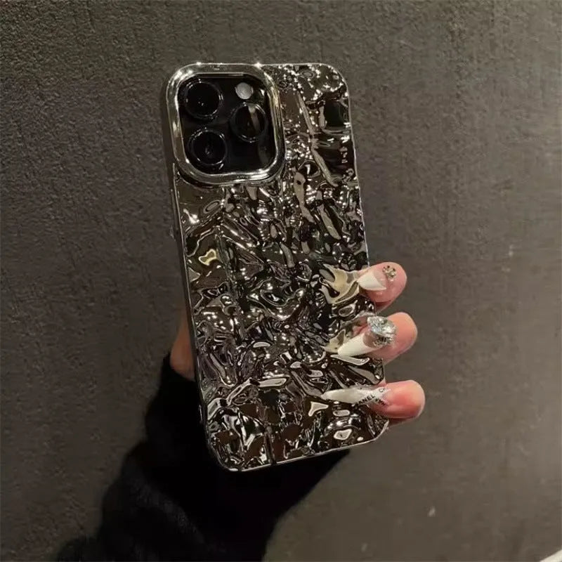 Tin foil pleated silicone phone case for iPhone with embossed finish, white colour