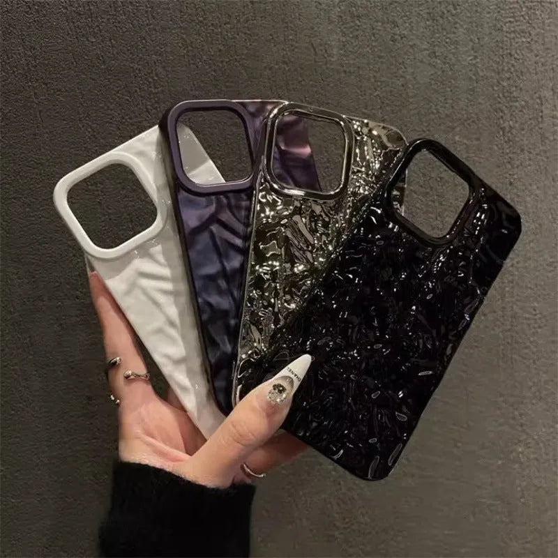 Tin foil pleated silicone phone case for iPhone with embossed finish, white colour