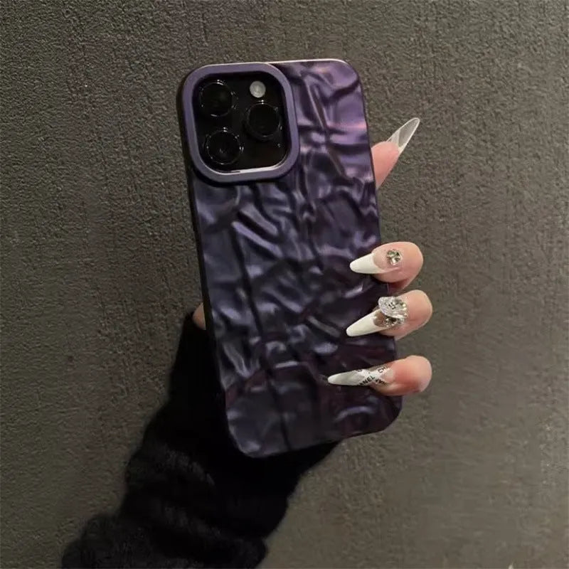 Tin foil pleated silicone phone case for iPhone with embossed finish, white colour