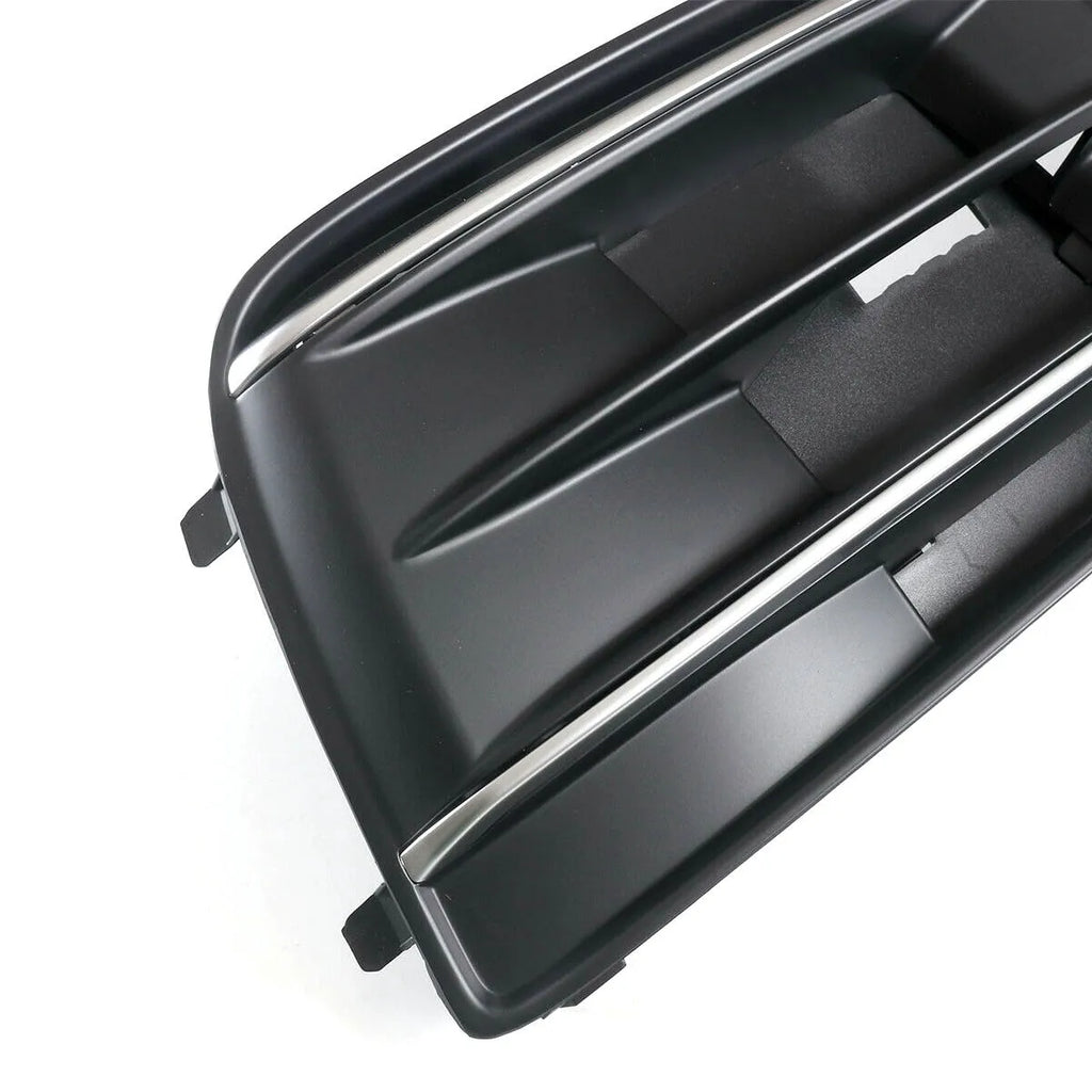 Black ABS front bumper lower grille for Audi Q5 2018-2022 models showing left and right fog light frames