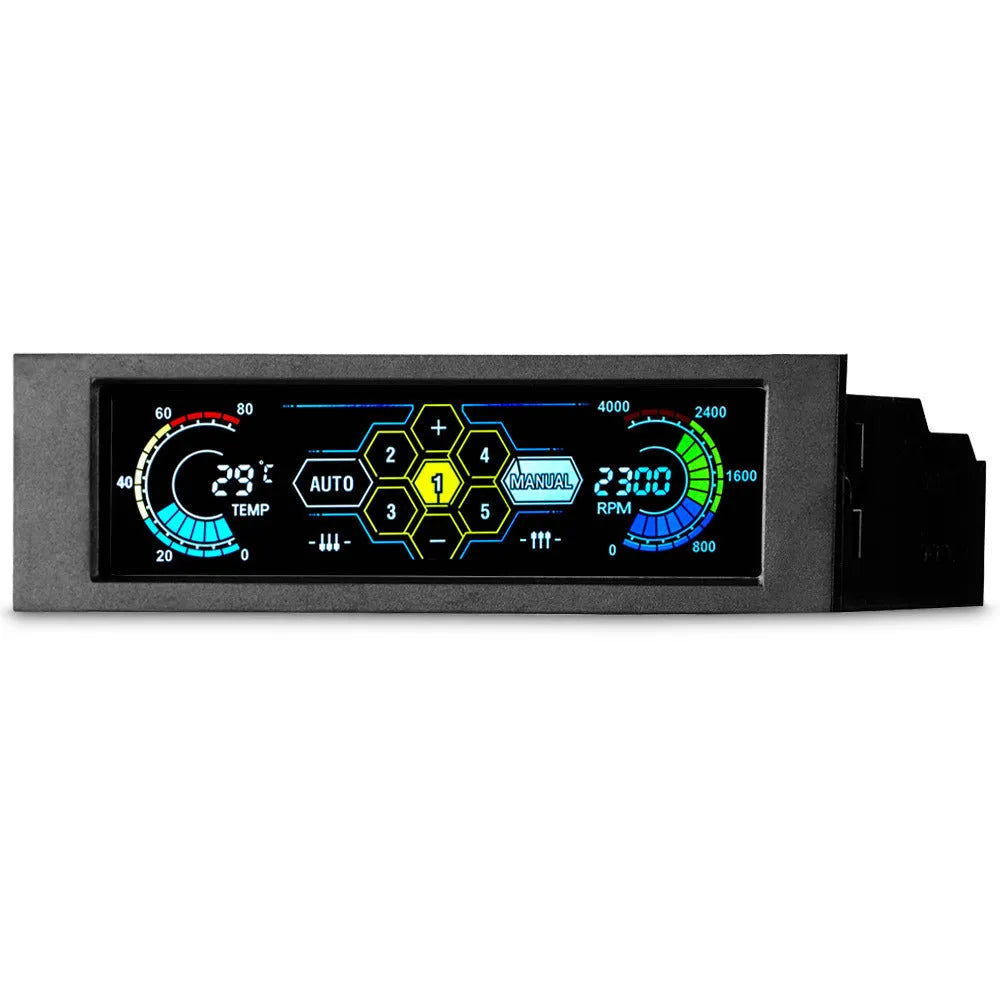 Black touch screen PC temperature controller unit designed for optical drive bay mounting.