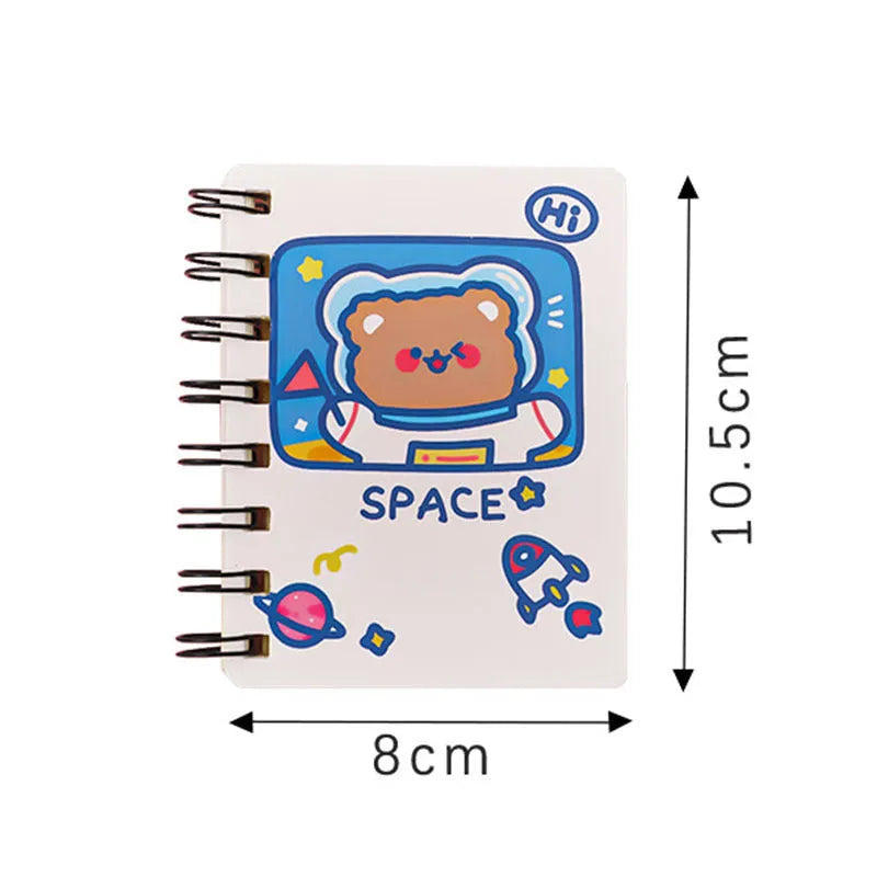 Astronaut flipped portable pocket flipper notebook showing space-themed cover designs at 10.5cm by 8cm