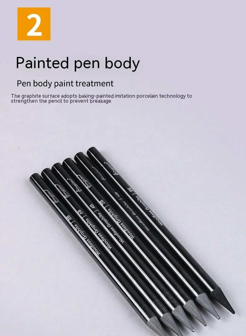 Set of six graphite pencils and three carbonized pencils with wooden shells on suction card packaging