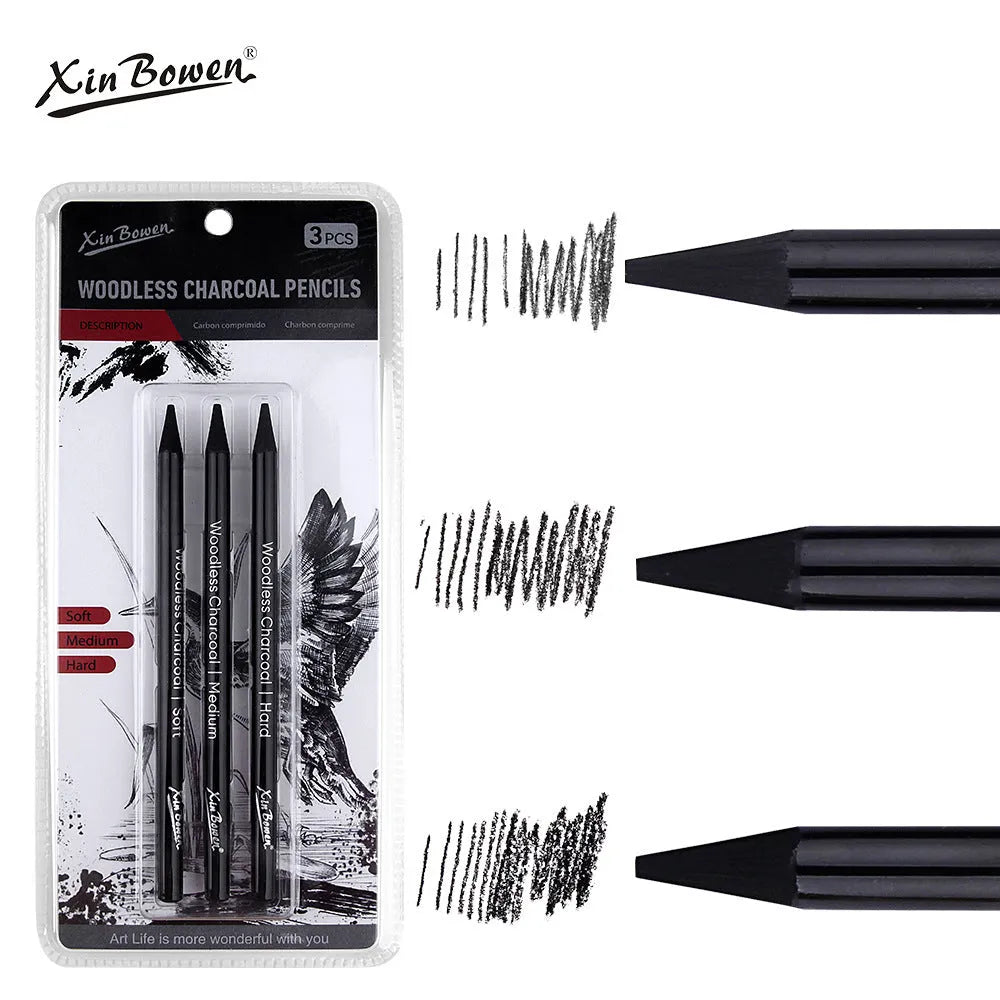 Graphite sketching pencil set with wood-free construction and six hardness grades