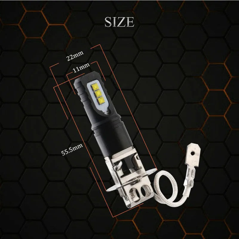 Aluminium alloy car fog light bulb in H1 and H3 formats with white light.