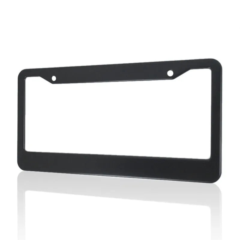 Aluminium alloy licence plate frame for American cars in black and silver oxide colours showing three hole pattern options