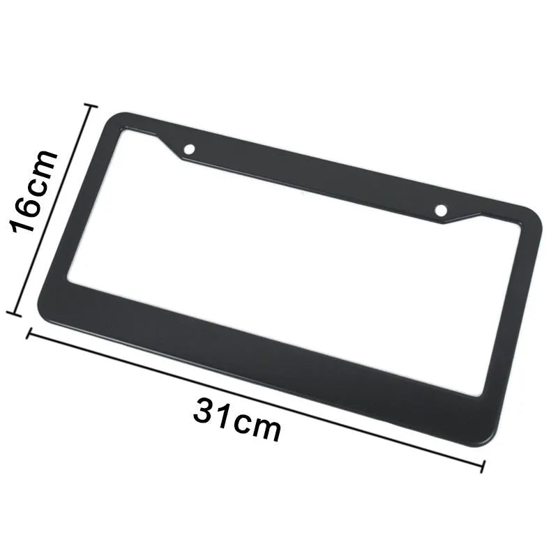 Aluminium alloy licence plate frame for American cars in black and silver oxide colours showing three hole pattern options