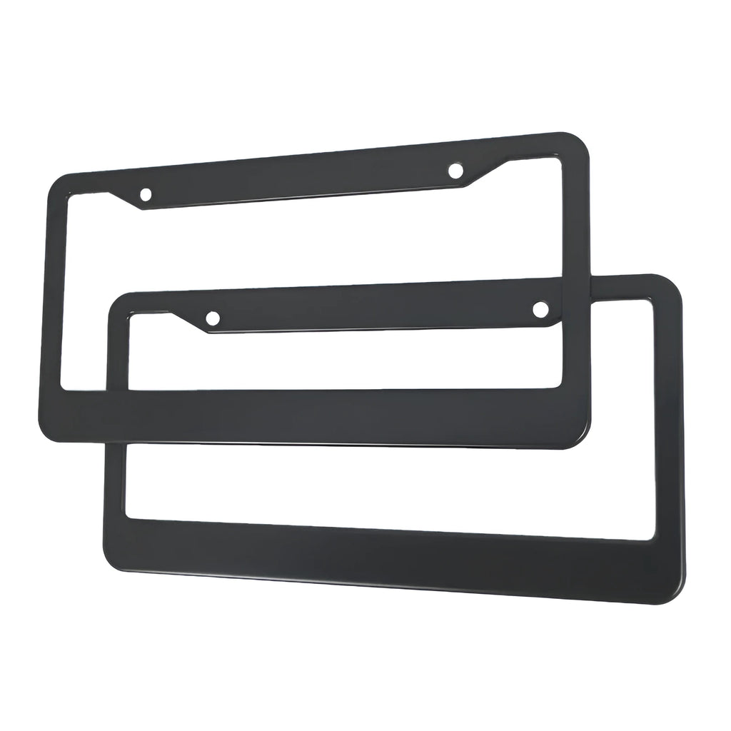 Aluminium alloy licence plate frame for American cars in black and silver oxide colours showing three hole pattern options