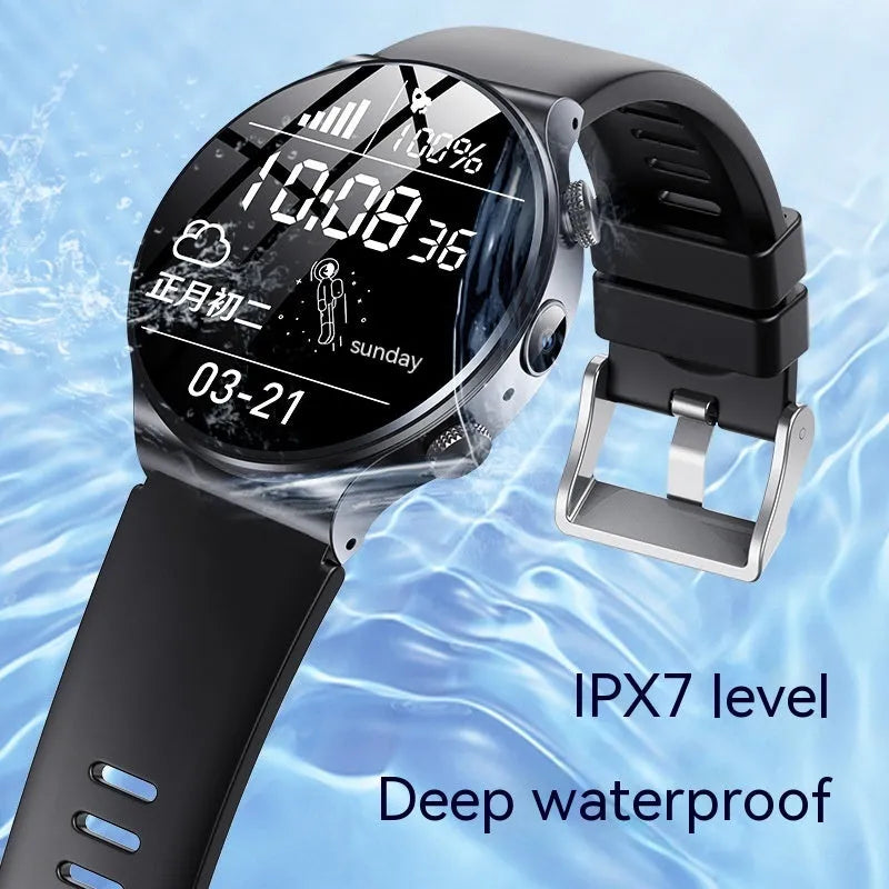 Black or white video smart watch with 1.28-inch display on wrist, showing time and notifications.