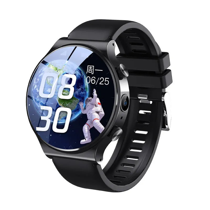 Black or white video smart watch with 1.28-inch display on wrist, showing time and notifications.