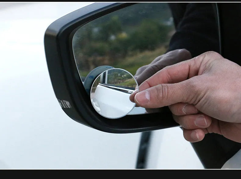 Pair of 5cm silver convex glass car blind spot mirrors with 360-degree adjustment