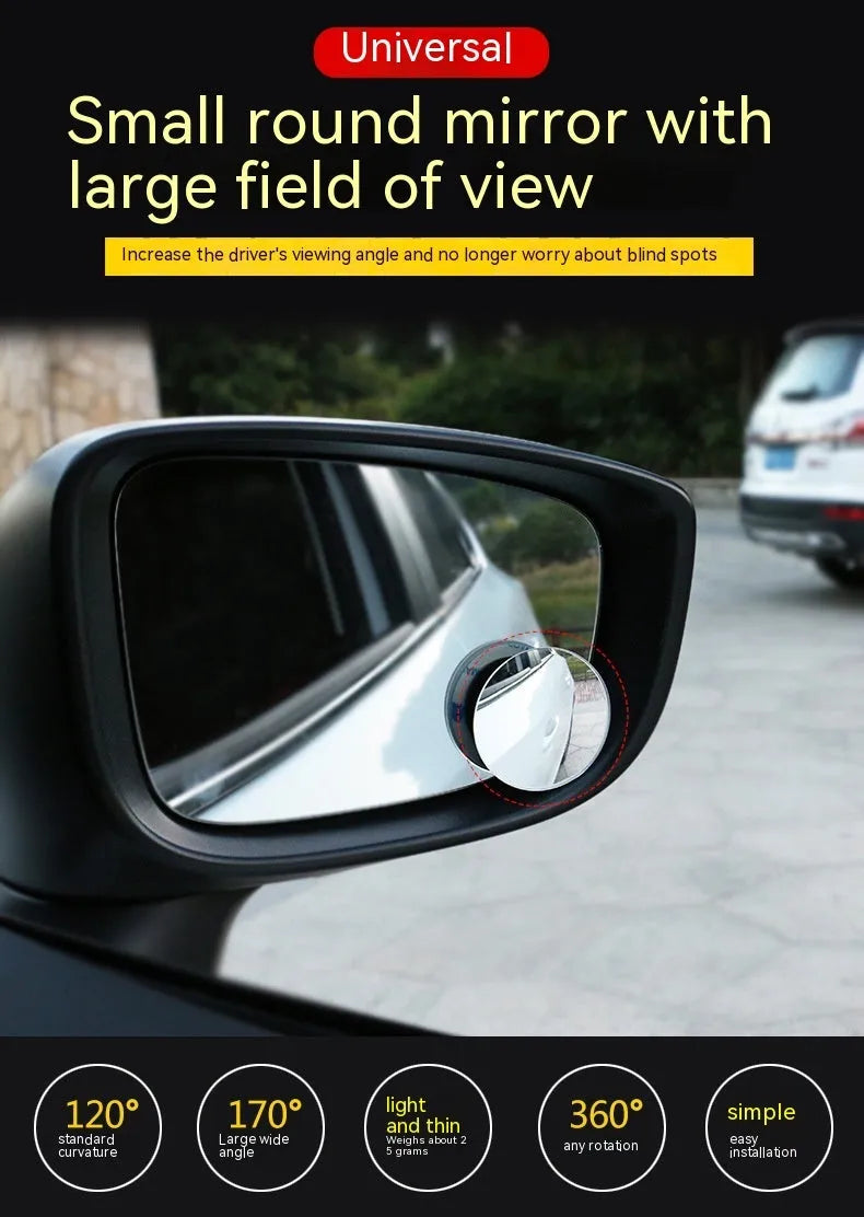 Pair of 5cm silver convex glass car blind spot mirrors with 360-degree adjustment