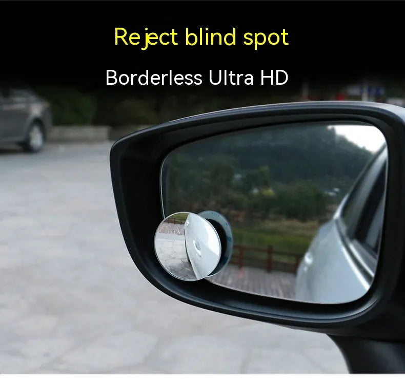 Pair of 5cm silver convex glass car blind spot mirrors with 360-degree adjustment
