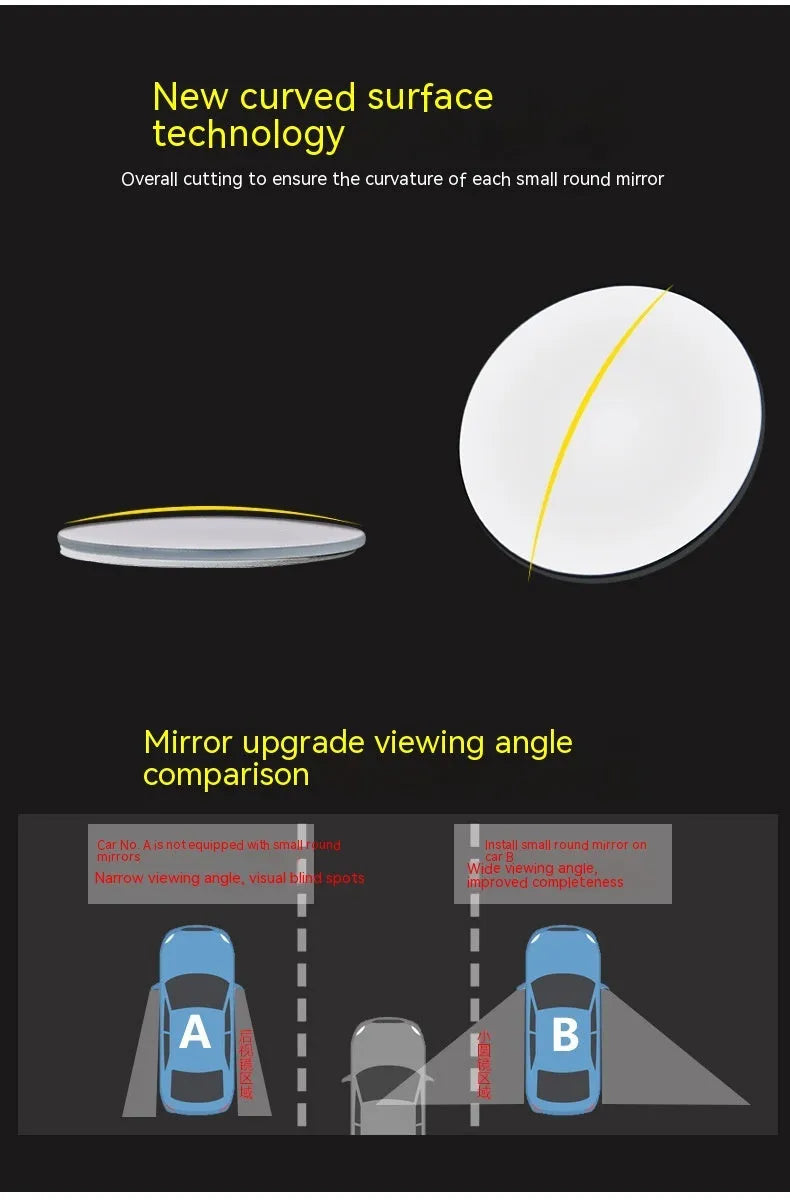 Pair of 5cm silver convex glass car blind spot mirrors with 360-degree adjustment