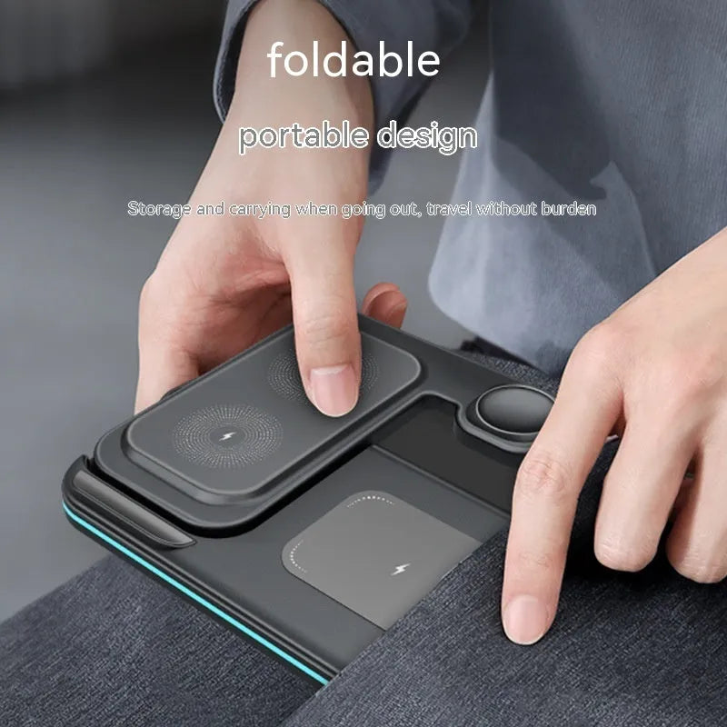 3-in-1 foldable wireless fast charger for phone headset watch in white ABS casing