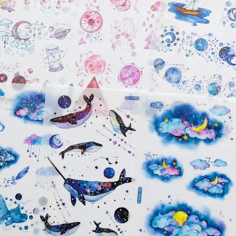 Abu Sticker set with Japanese paper material showing fantasy stars design at 10.5cm by 14.1cm size