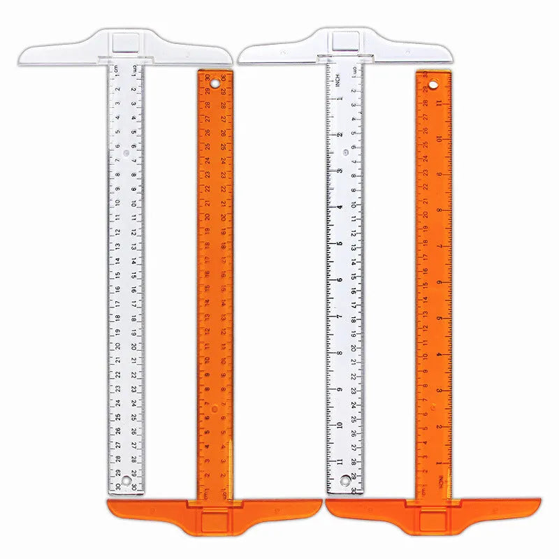 30cm plastic T-square ruler with British or metric measurement markings in transparent or orange yellow